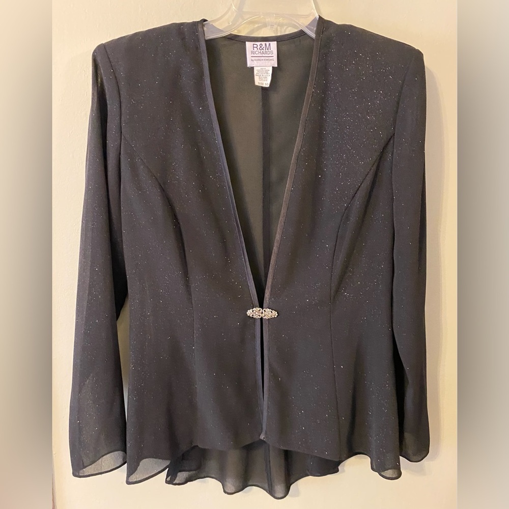 R&M Richards By Karen Kwong Sparkling High-Low Black Evening Jacket Size 10